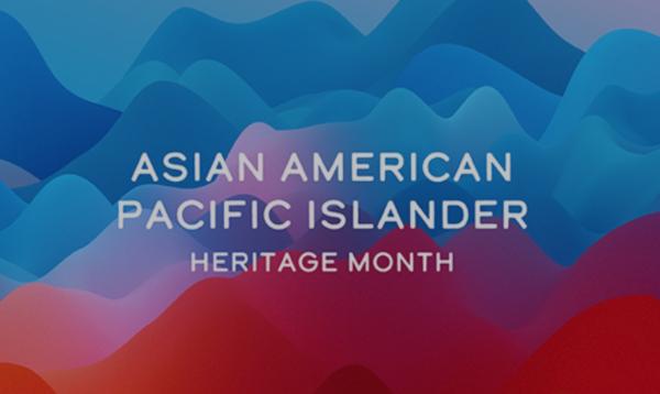asian american pacific islander heritage month written in white on a colorful red and blue background