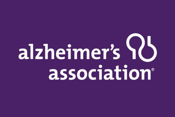 alzheimer's association logo with white lettering on a purple background
