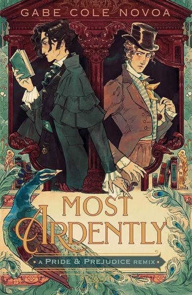 book cover drawing with two men in Victorian dress